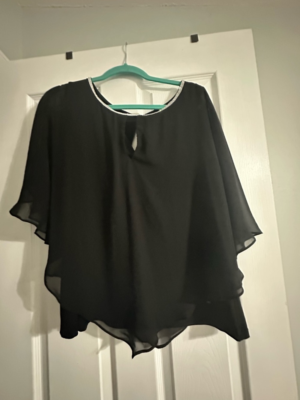 Chaus Black Layered Chiffon Blouse with Beaded Neckline